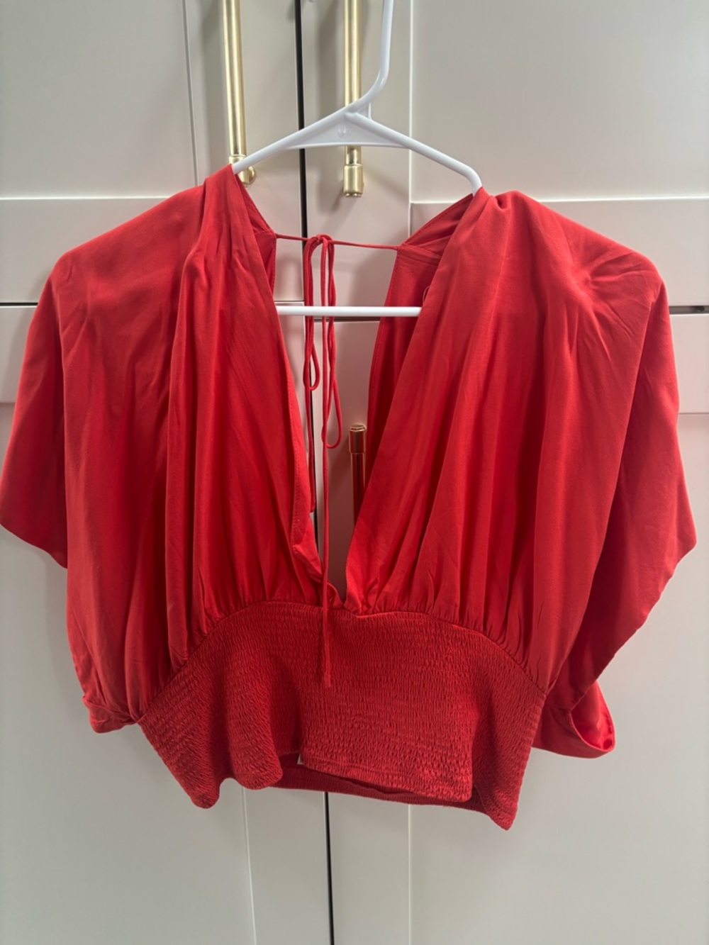 Free people Red Deep V Smocked Waist Women’s Top